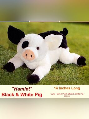 Vintage GUND Hamlet Pig Stuffed Animal - White with Black Spots 14 inches